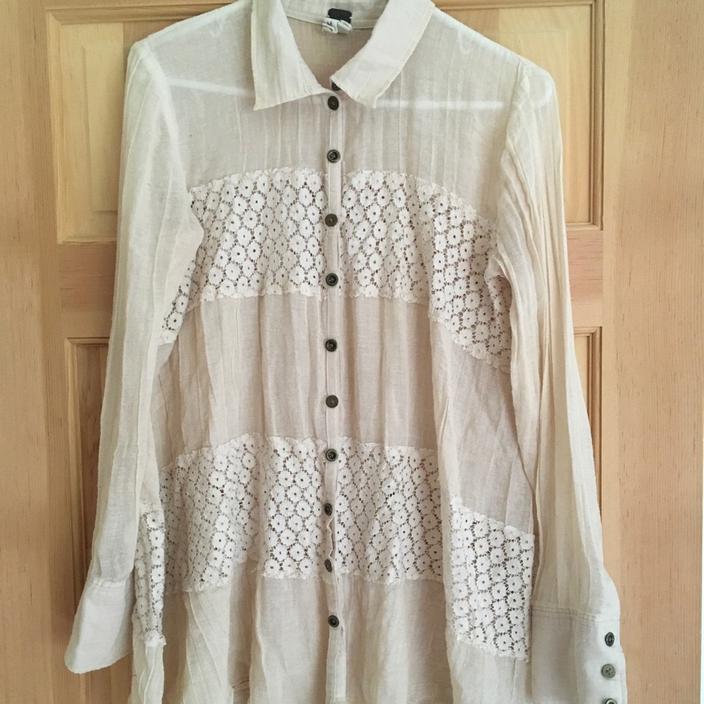 Free People Lace Collared Shirt Dress